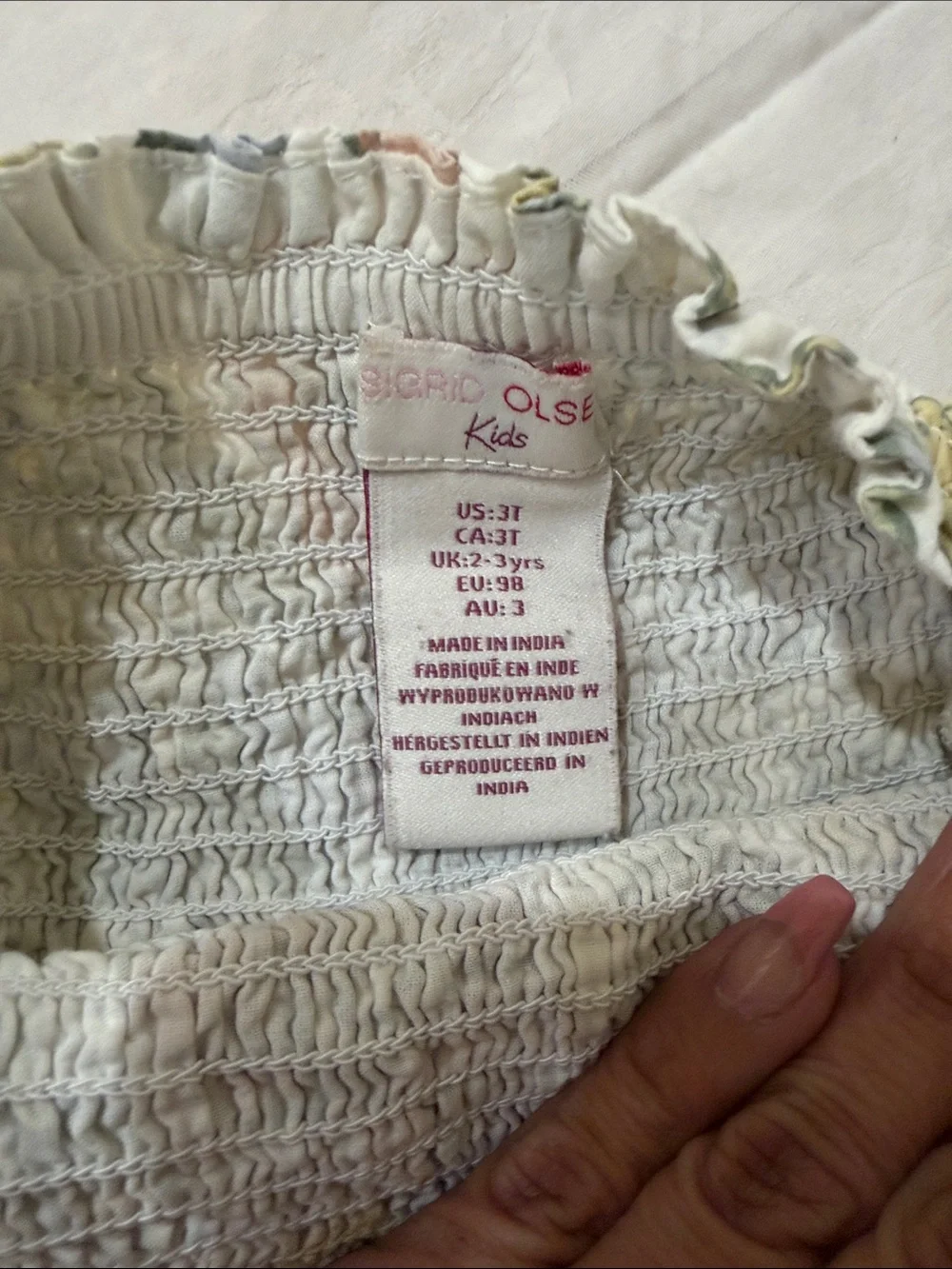 Sigrid Olsen White Floral Smocked Dress with Yellow, Pink & Blue Flowers